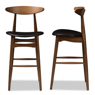 Set Of 2 Flora Mid-Century Modern Walnut Finished Wood Upholstered Barstools Black - Baxton Studio 2 Set Of 2 Flora Mid-Century Modern Walnut Finished Wood Upholstered Barstools Black - Baxton Studio - Image 2