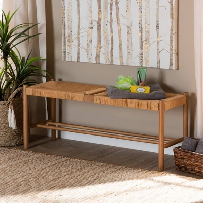 Saura Oak Wood Hemp Dining Bench Brown - Baxton Studio 7 Saura Oak Wood Hemp Dining Bench Brown - Baxton Studio - Image 7