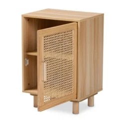 Maclean Rattan Wood 1 Door Nightstand Natural/Brown - Baxton Studio -Baxton Studio GUEST 80c8de23 c5e2 4fe6 8609 fb3821c47d91