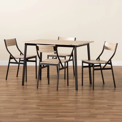 5pc Carmen Wood And Metal Dining Set Oak Brown/Dark Brown - Baxton Studio 9 5pc Carmen Wood And Metal Dining Set Oak Brown/Dark Brown - Baxton Studio - Image 9