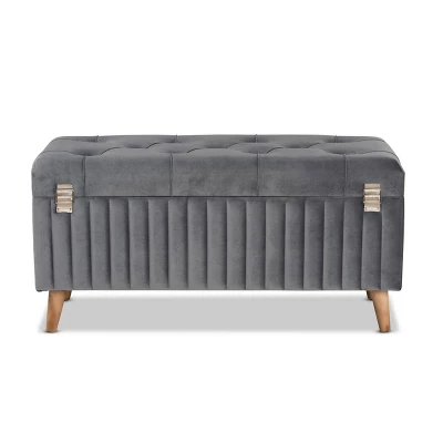 Hanley Velvet Fabric Upholstered And Wood Storage Ottoman - Baxton Studio 4 Hanley Velvet Fabric Upholstered And Wood Storage Ottoman - Baxton Studio - Image 4