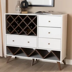 Baxton Studio Savino And Walnut Finished Wood Wine Cabinet White/Brown - BaxtonStudio -Baxton Studio GUEST 81486eca 447a 418c 8b2b be0d6d2a7211