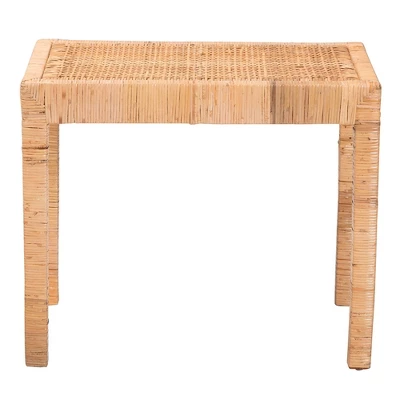 Abelia Natural Rattan And Mahogany Wood Short Accent Bench Natural Brown - Baxton Studio 2 Abelia Natural Rattan And Mahogany Wood Short Accent Bench Natural Brown - Baxton Studio - Image 2