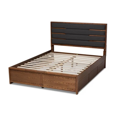 Elin Wood Platform Storage Bed With Drawers Dark Gray/Walnut - Baxton Studio 3 Elin Wood Platform Storage Bed With Drawers Dark Gray/Walnut - Baxton Studio - Image 3