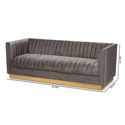 Aveline Velvet Upholstered Finished Sofa Gray/Gold - Baxton Studio 8 Aveline Velvet Upholstered Finished Sofa Gray/Gold - Baxton Studio - Image 8