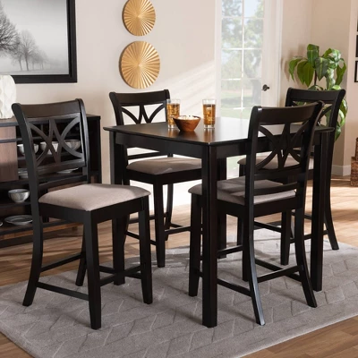 5pc Chandler Pub Dining Set Sand/Espresso - Baxton Studio 5 5pc Chandler Pub Dining Set Sand/Espresso - Baxton Studio - Image 5