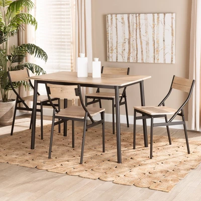 5pc Carmen Wood And Metal Dining Set Oak Brown/Dark Brown - Baxton Studio 8 5pc Carmen Wood And Metal Dining Set Oak Brown/Dark Brown - Baxton Studio - Image 8