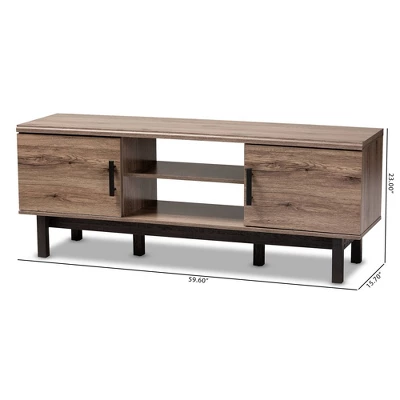 2 Door Arend Two-Tone Wood TV Stand For TVs Up To 55" Brown - Baxton Studio 4 2 Door Arend Two-Tone Wood TV Stand For TVs Up To 55" Brown - Baxton Studio - Image 4