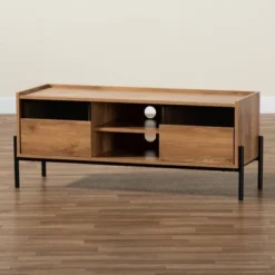 Tasman Wood And Metal 2 Door TV Stand For TVs Up To 45" Natural Brown/Black - Baxton Studio 16 Tasman Wood And Metal 2 Door TV Stand For TVs Up To 45" Natural Brown/Black - Baxton Studio -Baxton Studio GUEST 826d49df f57a 4e09 ac6f 8ebfb0d25646