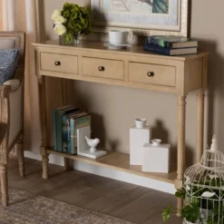 3 Drawer Calvin Wood Entryway Console Table - Baxton Studio -Baxton Studio GUEST 830f297e 4161 428d 8703 4bbb46984e60