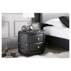 Davina Hollywood Glamour Style Oval 2 - Drawer Faux Leather Upholstered Nightstand - Baxton Studio -Baxton Studio GUEST 8413cfd0 e6ba 46f3 8468 4dfe155b05bf