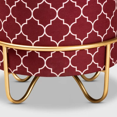Candice Quatrefoil Velvet Upholstered Metal Ottoman Red - Baxton Studio 3 Candice Quatrefoil Velvet Upholstered Metal Ottoman Red - Baxton Studio - Image 3