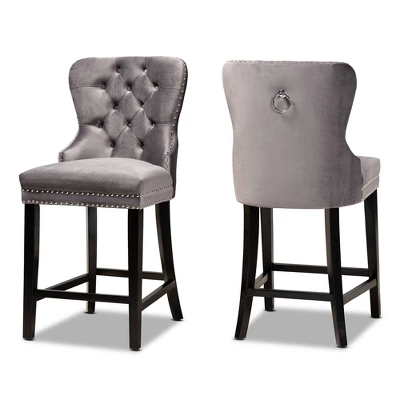 2pc Howell Modern Velvet Upholstered Wood Counter Height Barstool Set - Baxton Studio 9 2pc Howell Modern Velvet Upholstered Wood Counter Height Barstool Set - Baxton Studio - Image 9