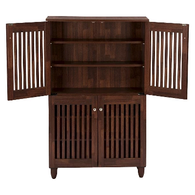 Fernanda Modern And Contemporary 4-Door Wooden Entryway Shoes Storage Tall Cabinet - Oak Brown - Baxton Studio 2 Fernanda Modern And Contemporary 4-Door Wooden Entryway Shoes Storage Tall Cabinet - Oak Brown - Baxton Studio - Image 2