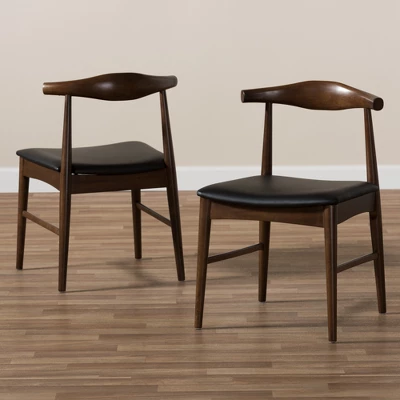 Set Of 2 Winton Mid Century Modern Walnut Wood Dining Chairs Black, Brown - Baxton Studio 6 Set Of 2 Winton Mid Century Modern Walnut Wood Dining Chairs Black, Brown - Baxton Studio - Image 6