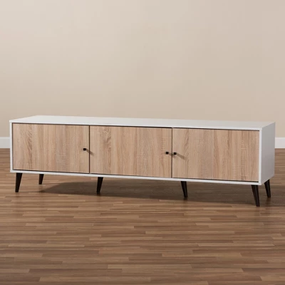 Bastien Light Oak 6 Shelf TV Stand For TVs Up To 60" White/Brown - Baxton Studio 1 Bastien Light Oak 6 Shelf TV Stand For TVs Up To 60" White/Brown - Baxton Studio