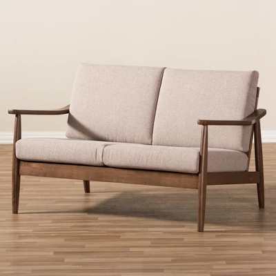 Venza Mid-Modern Walnut Wood Fabric Upholstered 2 Seater Loveseat Light Brown - Baxton Studio 7 Venza Mid-Modern Walnut Wood Fabric Upholstered 2 Seater Loveseat Light Brown - Baxton Studio - Image 7