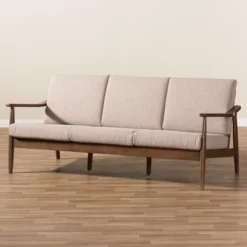 Venza Mid-Modern Walnut Wood Fabric Upholstered 3 Seater Sofa Light Brown - Baxton Studio 14 Venza Mid-Modern Walnut Wood Fabric Upholstered 3 Seater Sofa Light Brown - Baxton Studio -Baxton Studio GUEST 87639c35 0439 4009 9dcd 4c6d1cefb892