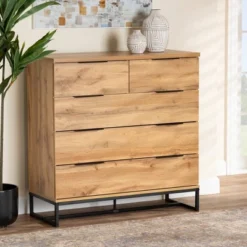 Franklin Wood And Metal 5 Drawer Bedroom Chest Oak/Black - Baxton Studio 12 Franklin Wood And Metal 5 Drawer Bedroom Chest Oak/Black - Baxton Studio -Baxton Studio GUEST 876a32e8 7c42 4175 a9f0 cd359d30b644
