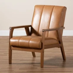 Nikko Mid-Century Faux Leather Upholstered Wood Lounge Chair Walnut/Brown - Baxton Studio 13 Nikko Mid-Century Faux Leather Upholstered Wood Lounge Chair Walnut/Brown - Baxton Studio -Baxton Studio GUEST 87aae8a6 1254 41f4 886a a2b34846bdd7