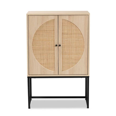 Ardon Bohemian Wood And Metal 2 Door Storage Cabinet With Rattan Light Brown/Black - Baxton Studio 2 Ardon Bohemian Wood And Metal 2 Door Storage Cabinet With Rattan Light Brown/Black - Baxton Studio - Image 2