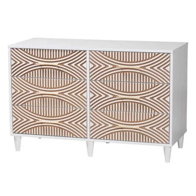 Baxton Studio King 4pc Louetta Carved Contrasting Bedroom Set White/Natural Brown 5 Baxton Studio King 4pc Louetta Carved Contrasting Bedroom Set White/Natural Brown - Image 5