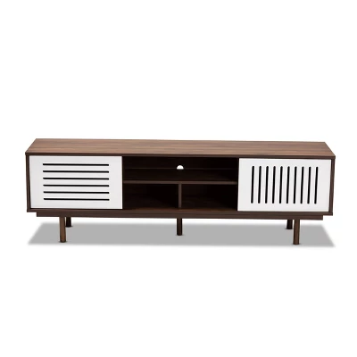 Meike Two-Tone Wood TV Stand For TVs Up To 70" Walnut/White - Baxton Studio 2 Meike Two-Tone Wood TV Stand For TVs Up To 70" Walnut/White - Baxton Studio - Image 2