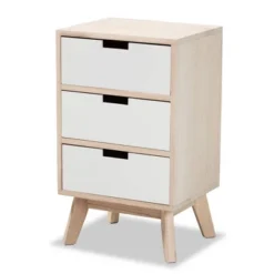 Halian Two-Tone Wood 3 Drawer Nightstand White/Light Brown - Baxton Studio -Baxton Studio GUEST 8837388d b765 44be 81be d243238778a3