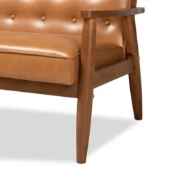 Sorrento Mid-Century Faux Leather Upholstered Wood Sofa Walnut/Brown - Baxton Studio -Baxton Studio GUEST 884d9ad7 85eb 4387 a91e 1d66b61b913c