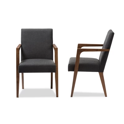Set Of 2 Andrea Mid - Century Modern Upholstered Wooden Armchair - Dark Gray - Baxton Studio 2 Set Of 2 Andrea Mid - Century Modern Upholstered Wooden Armchair - Dark Gray - Baxton Studio - Image 2