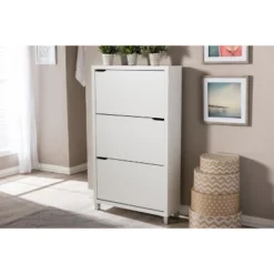 Simms 3 Drawer Modern Shoe Cabinet White - Baxton Studio -Baxton Studio GUEST 8889da66 7e0d 4b6c 9556 153032c3067a