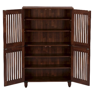 Fernanda Modern And Contemporary 4-Door Wooden Entryway Shoes Storage Tall Cabinet - Oak Brown - Baxton Studio 3 Fernanda Modern And Contemporary 4-Door Wooden Entryway Shoes Storage Tall Cabinet - Oak Brown - Baxton Studio - Image 3