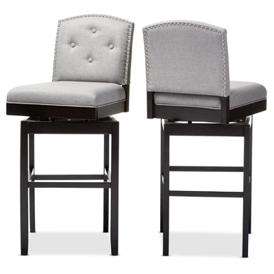 Set Of 2 Ginaro Modern And Contemporary Fabric Button Tufted Upholstered Swivel Barstools - Gray - Baxton Studio 2 Set Of 2 Ginaro Modern And Contemporary Fabric Button Tufted Upholstered Swivel Barstools - Gray - Baxton Studio - Image 2