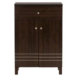 Felda Modern Shoe Cabinet With 2 Doors And Drawer - Dark Brown - Baxton Studio
