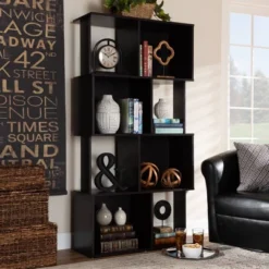 61.42" Riva Geometric Wood Bookshelf Dark Brown - Baxton Studio 7 61.42" Riva Geometric Wood Bookshelf Dark Brown - Baxton Studio -Baxton Studio GUEST 898a381a 26c7 41af 867a 052d03200067