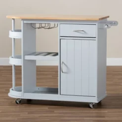 Donnie Wood Kitchen Storage Cart Light Gray/Natural - Baxton Studio -Baxton Studio GUEST 89b2c3f3 38de 40f9 ba38 2f93a9292224