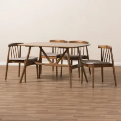 5pc Wyatt Midcentury Modern Walnut Wood Dining Set Beige/Brown - Baxton Studio -Baxton Studio GUEST 8a16d0ec 2bab 4fac ae52 2314bae203f1