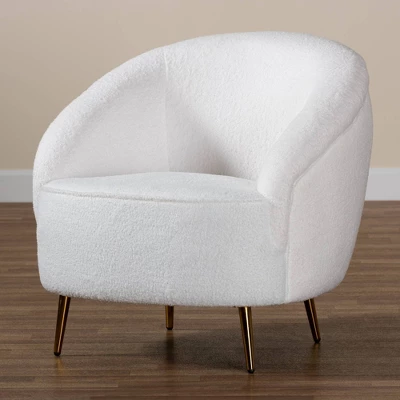 Urian Boucle Upholstered Accent Chair White/Gold - Baxton Studio 6 Urian Boucle Upholstered Accent Chair White/Gold - Baxton Studio - Image 6