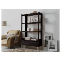 62.4" 2 Drawers Kalien Modern And Contemporary Bookshelf With Display Shelves Espresso Brown - Baxton Studio -Baxton Studio GUEST 8a6d216d dbbb 4f8a a63e 8b1e2691fd80