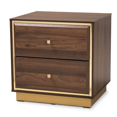 Cormac Wood And Metal 2 Drawer Nightstand - Baxton Studio 1 Cormac Wood And Metal 2 Drawer Nightstand - Baxton Studio
