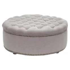 Iglehart Linen Modern Tufted Ottoman - Baxton Studio