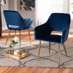 Set Of 2 Germaine Velvet Upholstered Metal Dining Chairs Navy Blue/Gold - Baxton Studio: Mid-Century Modern, Arm Style: Polyester, Spot Clean 11 Set Of 2 Germaine Velvet Upholstered Metal Dining Chairs Navy Blue/Gold - Baxton Studio: Mid-Century Modern, Arm Style: Polyester, Spot Clean -Baxton Studio GUEST 8ae8e5fb 2f09 4b9d 8a58 a5835172b153