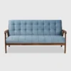 Asta Velvet Upholstered Wood Sofa Light Blue/Walnut - Baxton Studio