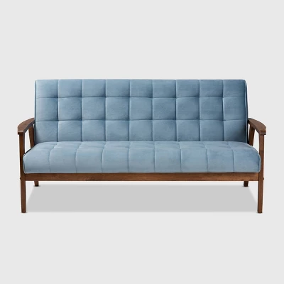 Asta Velvet Upholstered Wood Sofa Light Blue/Walnut - Baxton Studio 1 Asta Velvet Upholstered Wood Sofa Light Blue/Walnut - Baxton Studio