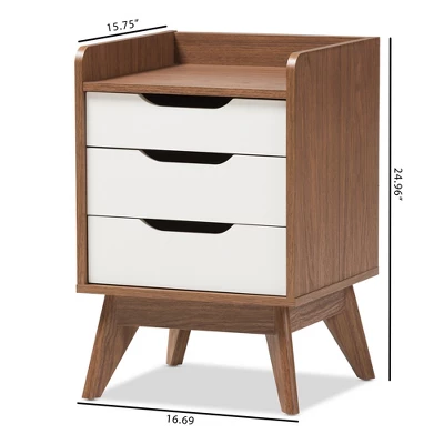 Brighton Mid - Century Modern Wood 3 - Drawer Storage Nightstand - Brown - Baxton Studio 7 Brighton Mid - Century Modern Wood 3 - Drawer Storage Nightstand - Brown - Baxton Studio - Image 7