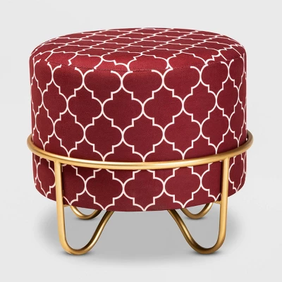 Candice Quatrefoil Velvet Upholstered Metal Ottoman Red - Baxton Studio 1 Candice Quatrefoil Velvet Upholstered Metal Ottoman Red - Baxton Studio