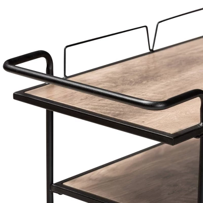 Huntley Wood And Metal Mobile Wine Cart Walnut Brown/Black - Baxton Studio 4 Huntley Wood And Metal Mobile Wine Cart Walnut Brown/Black - Baxton Studio - Image 4