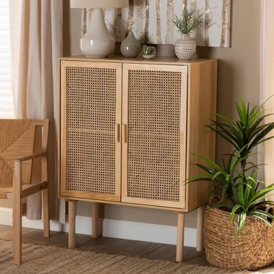 Maclean Rattan Wood 2 Door Storage Cabinet Natural/Brown - Baxton Studio 1 Maclean Rattan Wood 2 Door Storage Cabinet Natural/Brown - Baxton Studio
