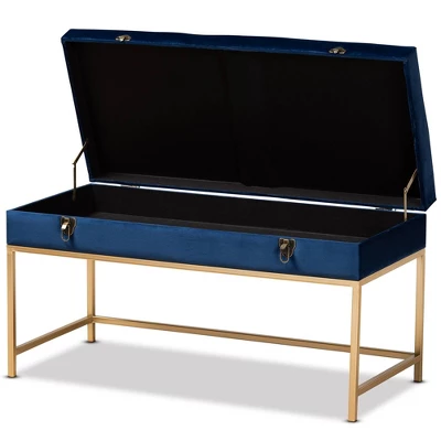 Aliana Metal Large Ottoman Navy Blue/Gold - Baxton Studio 1 Aliana Metal Large Ottoman Navy Blue/Gold - Baxton Studio