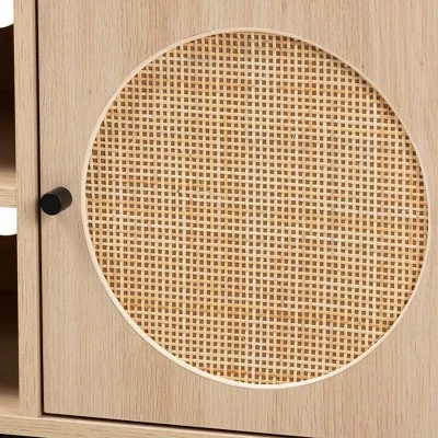 Ardon Bohemian Wood And Metal 2 Door Natural Rattan TV Stand For TVs Up To 40" Light Brown/Black - Baxton Studio 4 Ardon Bohemian Wood And Metal 2 Door Natural Rattan TV Stand For TVs Up To 40" Light Brown/Black - Baxton Studio - Image 4